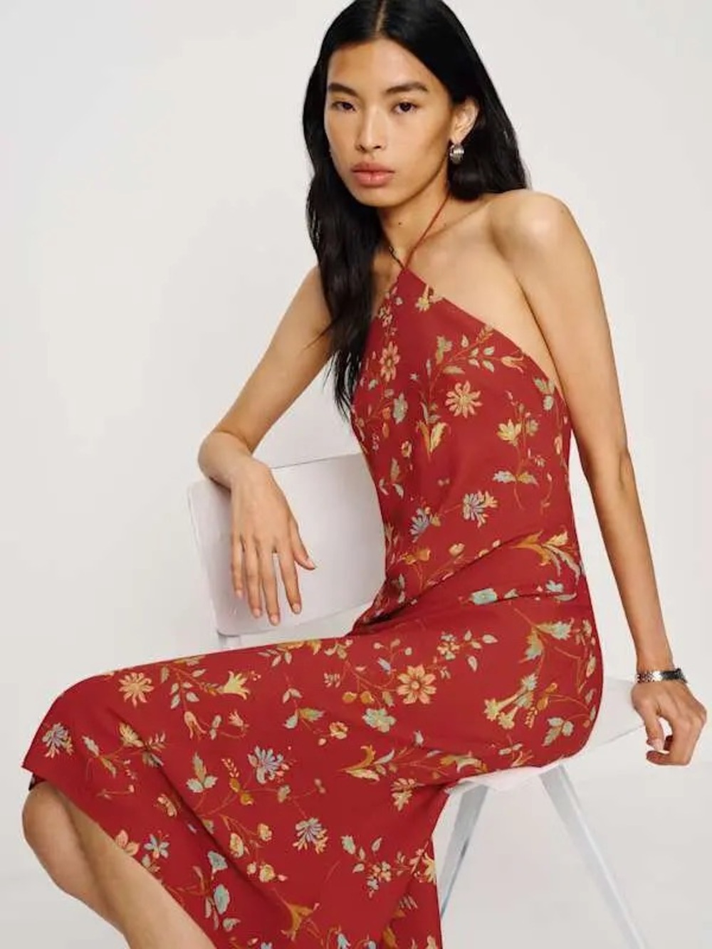 Reformation Floral Midi Dress in Rust